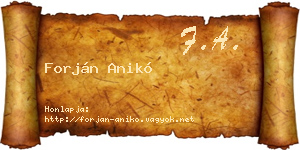 Forján Anikó névjegykártya